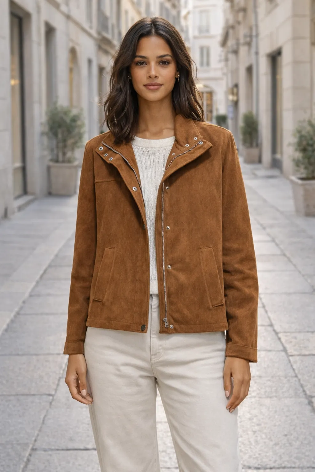 Nubuk Fermuarlı Bomber Ceket   Taba Rengi