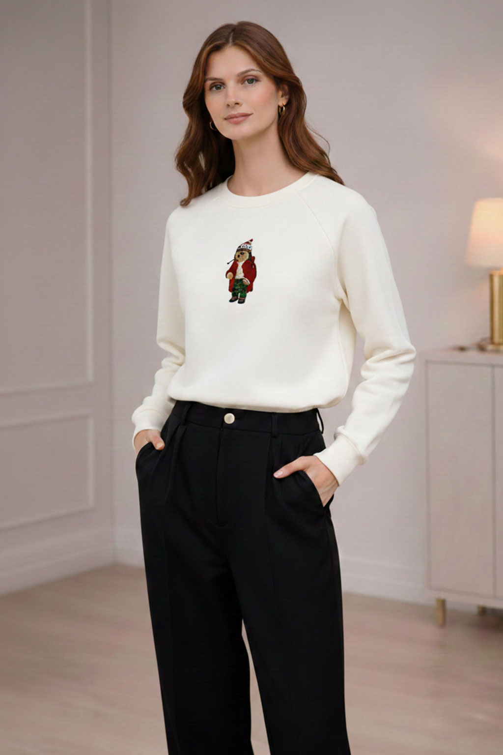 Uzun Kol Şardonlu Sweatshirt – Krem