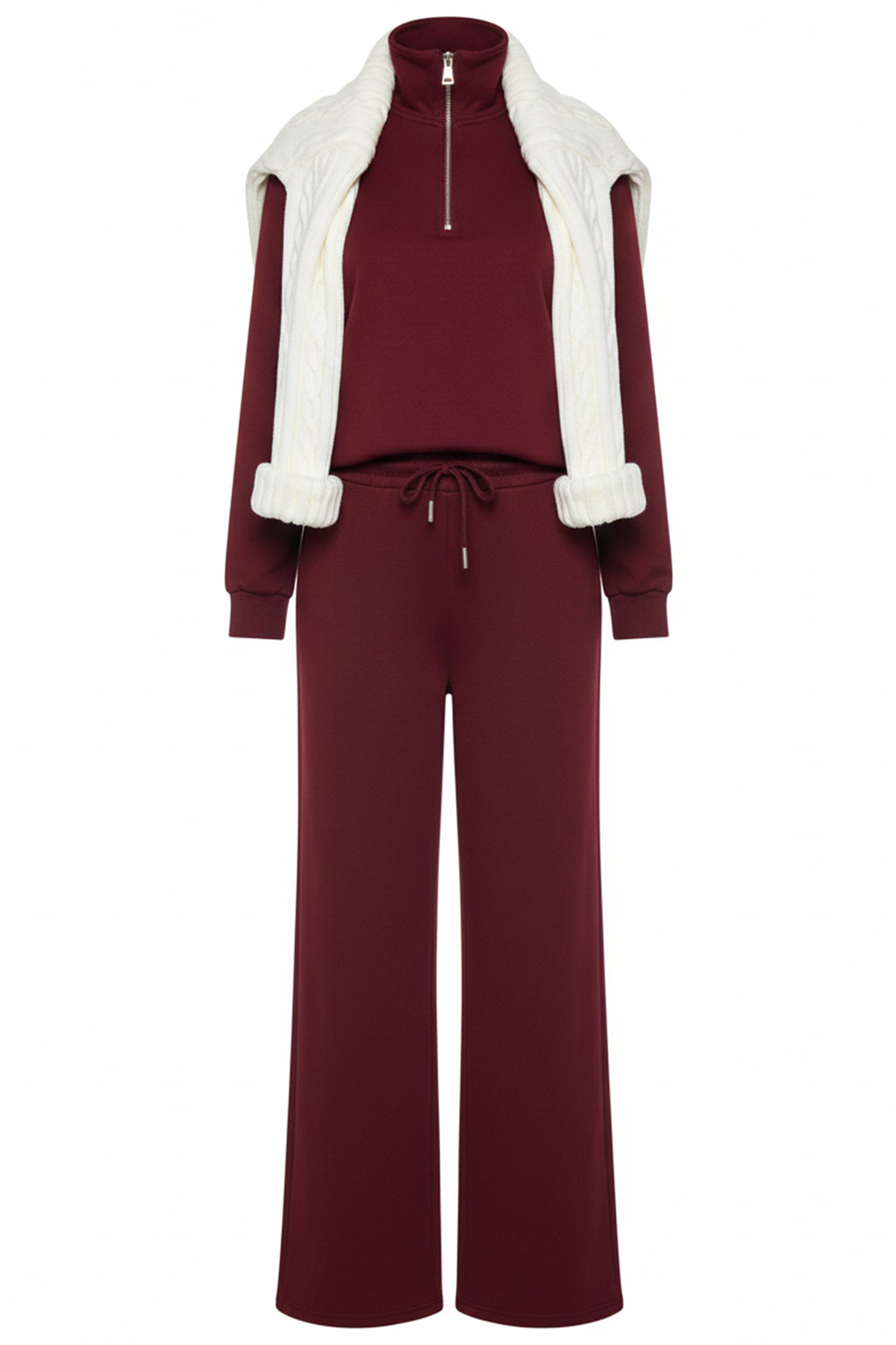 Modal Kumaş Yarım Fermuarlı Eşofman Takımı – Bordo